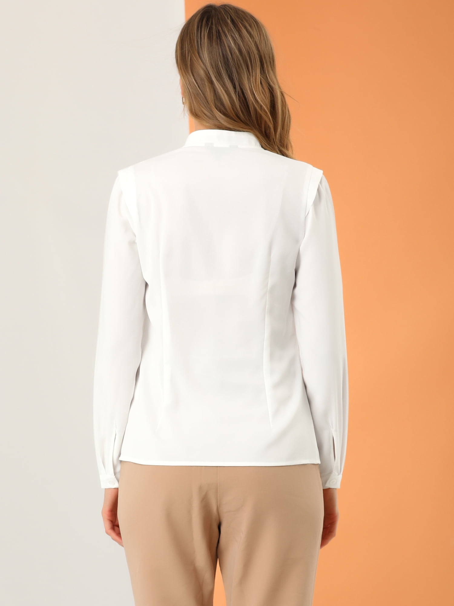 DARING DIVA Women's Elegant V Neck Long Sleeves Button Down Shirt XL White