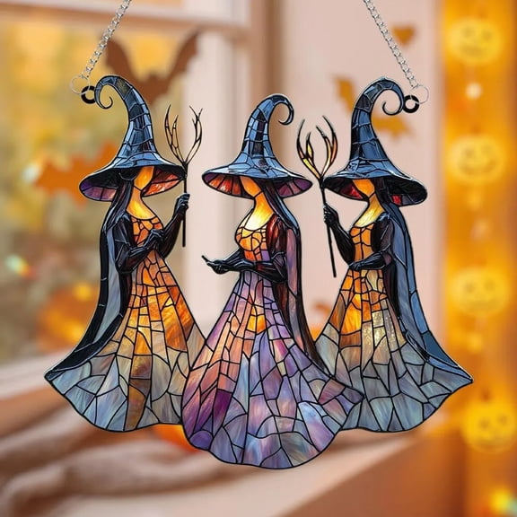 1Pc Clearance Under $3 Acrylic Halloween Ornament Three Witches Hanger Acrylic For Tree Hanging Three Witches Acrylic Three Witches Acrylic Hanger Blue