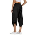 thumbnail image 5 of BLVB Linen Capri Pants for Women Casual Elastic Drawstring Waist Summer Wide Leg Pants Baggy Comfy Lounge Beach Capris, 5 of 7