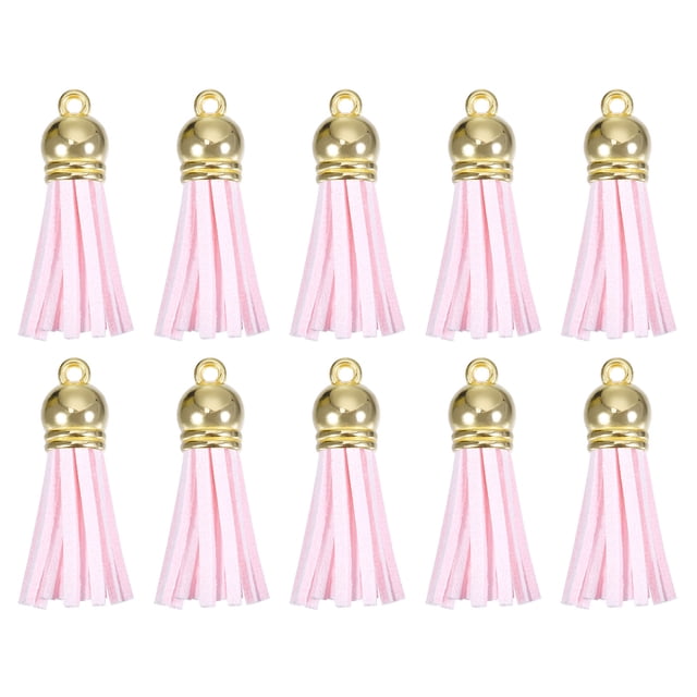 Unique Bargains 20Pack 1.5' Leather Tassels Keychain Charm with Gold Cap for DIY, Light Pink