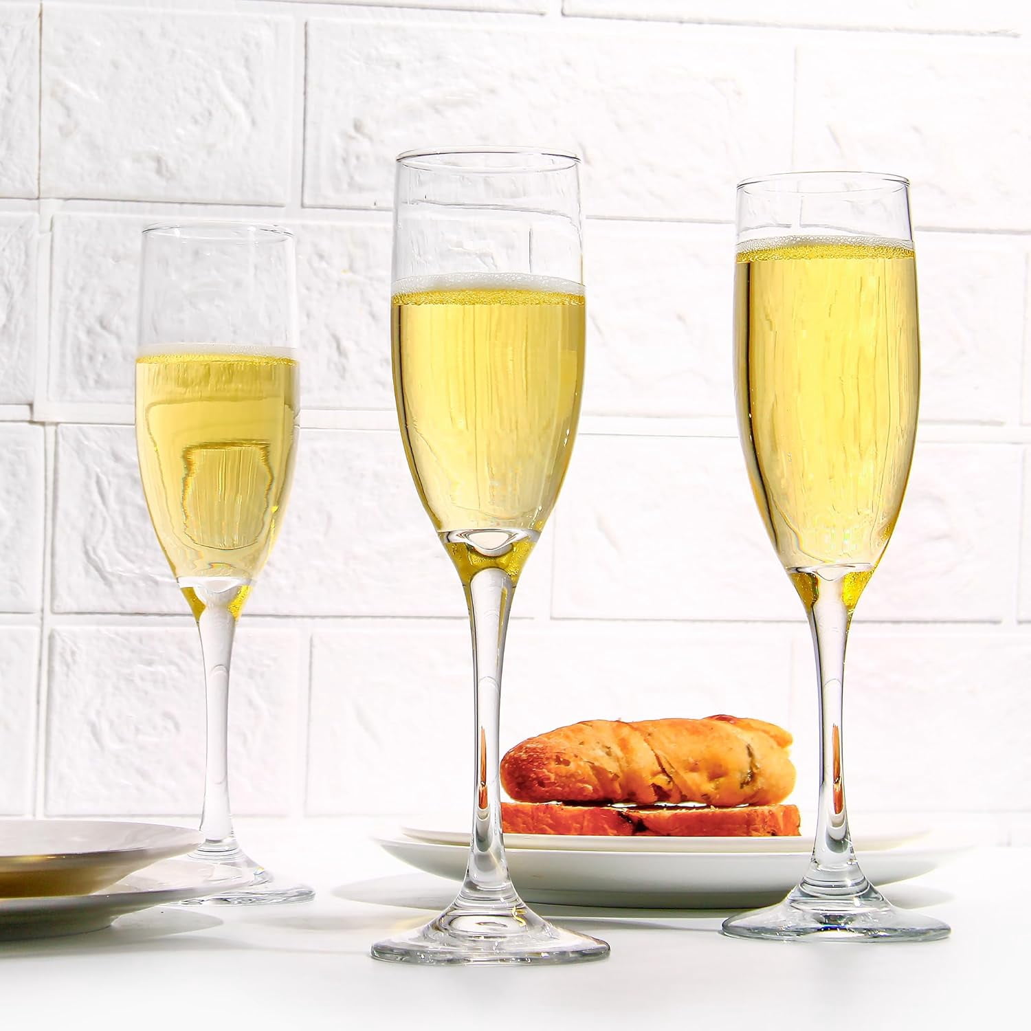 6 Oz Cylinder Champagne Flutes Set Of 12, Long Stemmed Crystal Clear Champagne Flute Glass Set, Sparkling Wine Glass for Home Party Wedding Anniversary Birthday Christmas