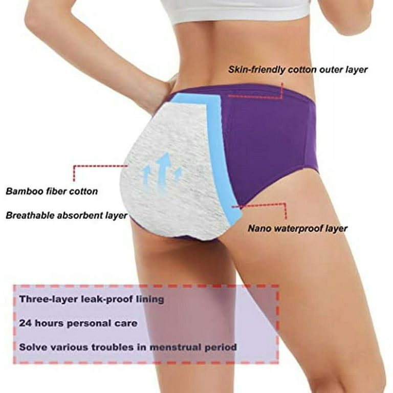 DEFNES Leak Proof Underwear for Woman Cotton Overnight Menstrual Panties  Briefs (5 Pack) 