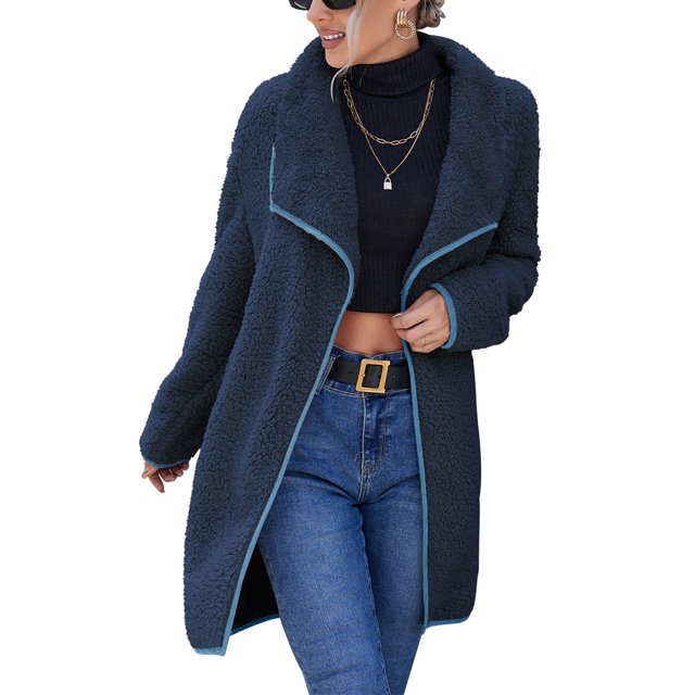 Txlixc Abrigo de lana femenino, chaqueta de manga larga con solapa de contraste, otoño e invierno Txlixc moda