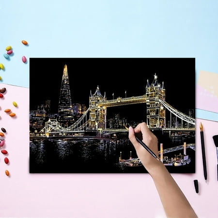Nightscape Kit d'Art à Gratter DIY pour Adultes Enfants Révéler des Designs Cachés Activité Éducative