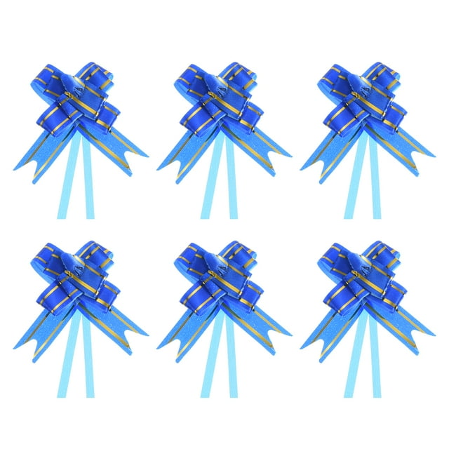 Unique Bargains 8 Inch Pull Bows Ribbon Gift Wrapping String Gold Thread Style Decorative Bow Tie Blue 100 Pack