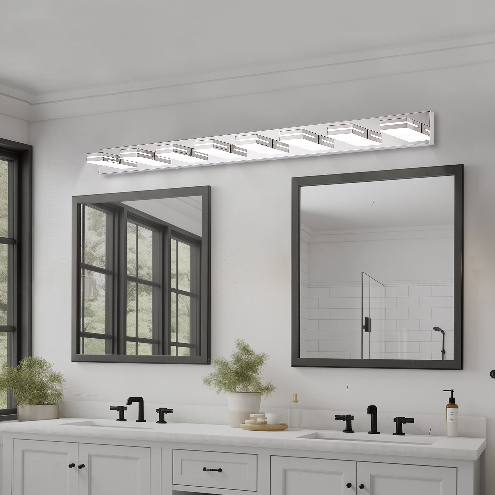 Miniyam 8-Lights LED Vanity Light, Modern Wall Sconce for Bathroom Over Vanity Mirror, Dimmable Light Fixture, Chrome