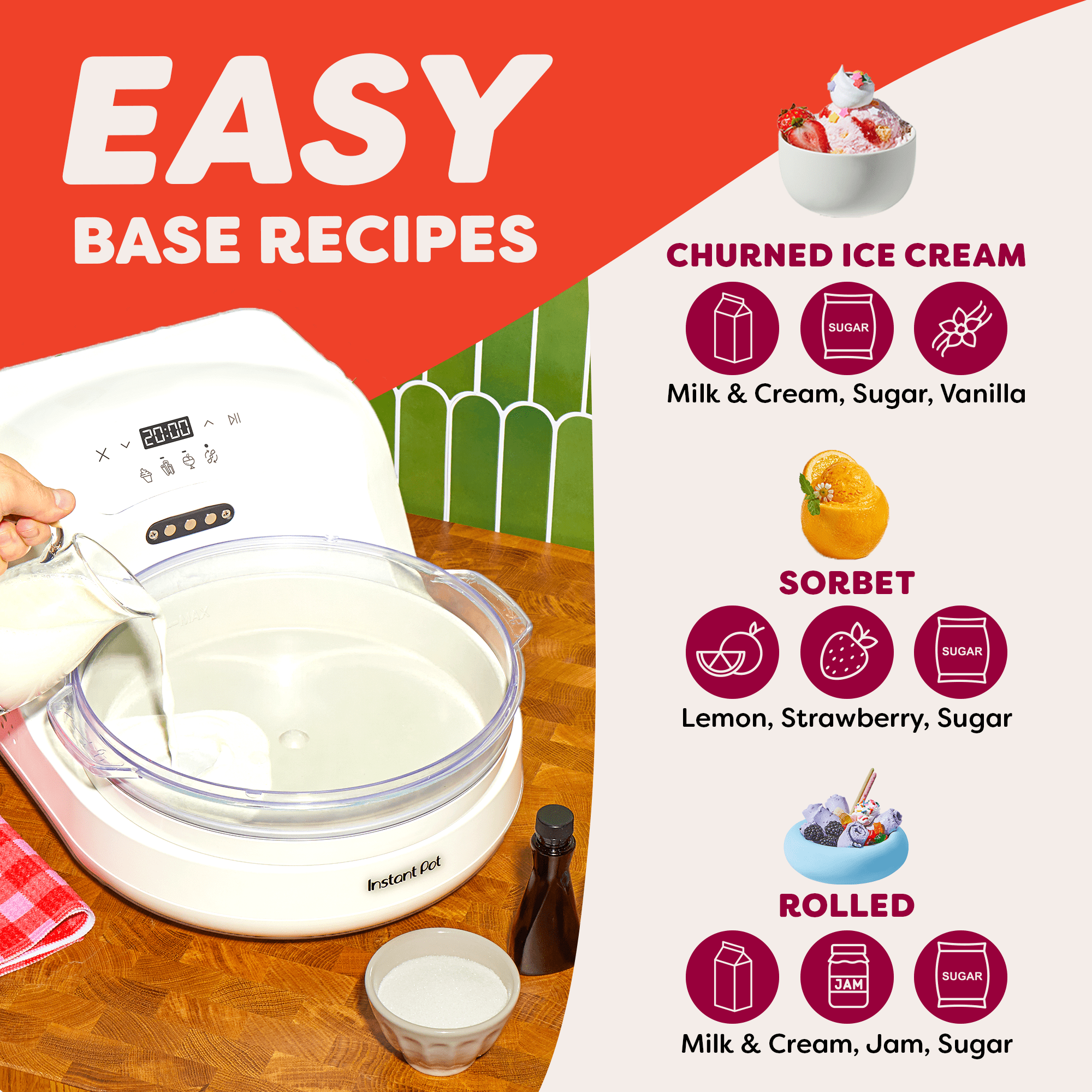 Instant Pot InstantChill Chef Ice Cream Maker, 4-in-1 Functions, Ice Cream, Rolled, Sorbet, Mix Ins