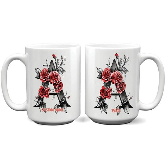 Monogram Coffee Mug Letter A – Personalized Ceramic Cup with Name for Her, Custom Initial Coffee Mug 11oz or 15oz – Mother's Day, Father's Day, Birthday Daily Drinkware
