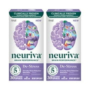 NEURIVA De-Stress Capsules (30 count), For Everyday Stress Reduction, Relaxation, Focus, Accuracy & Concentration*, L-Theanine, SOD, Coffee Cherry (Pack of 2)