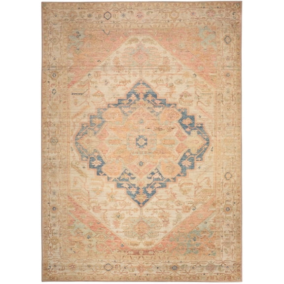 Nourison Vintage Washables 5'3" x 7'3" Multicolor Vintage Indoor Non-Slip Flatweave Rug