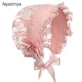 thumbnail image 2 of Kaerm Baby Girls Lacy Bonnet Lace Satin Christening Bonnet Cap Toddler Beanie Sun Protection Hat Pink One Size, 2 of 4