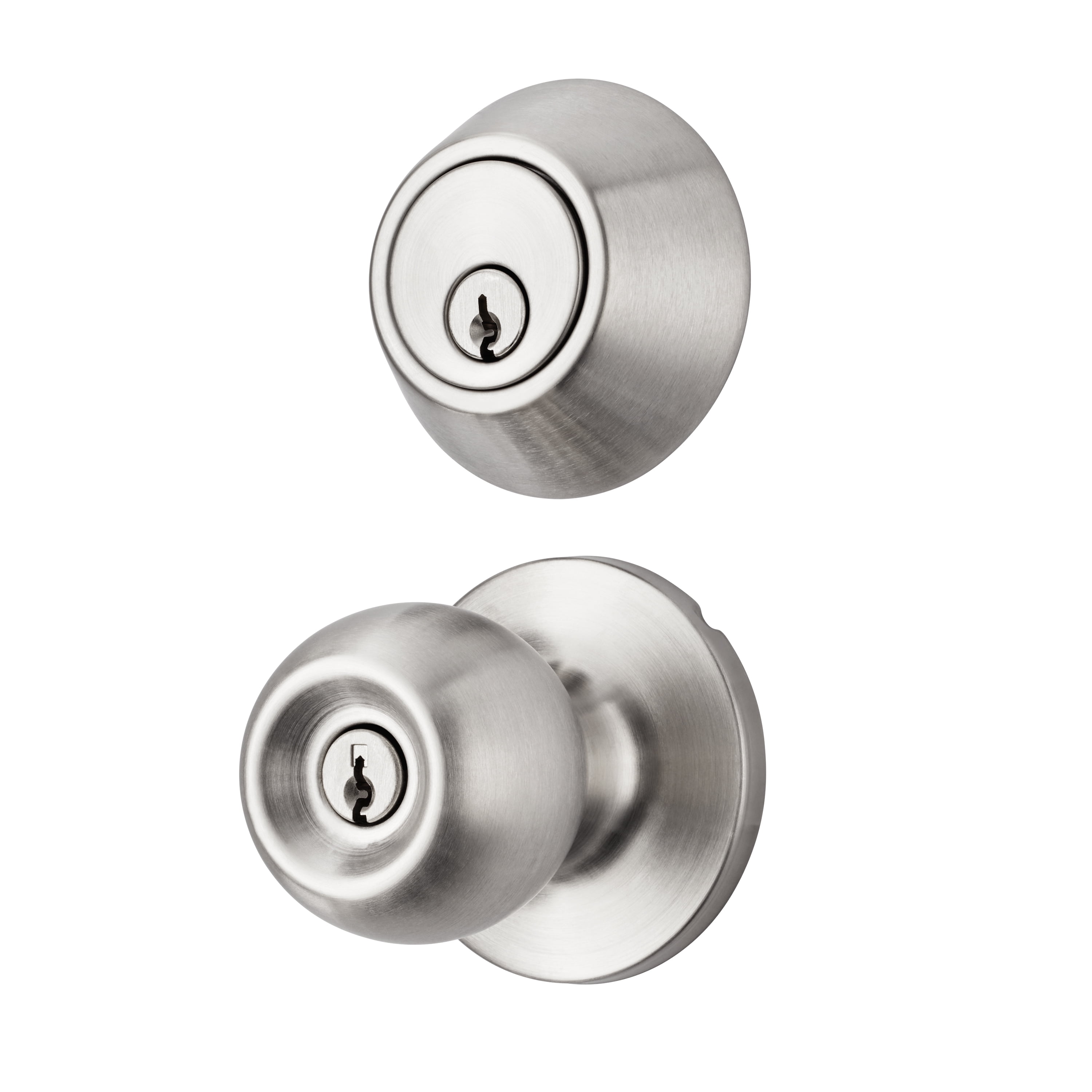 (2 pack) Hyper Tough Keyed Entry Ball Doorknob Lock and Single Cylinder Deadbolt Stainless Steel Finish Combo Pack