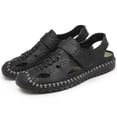 thumbnail image 3 of Hicooer GOOHIK Mens Closed Toe Sandals, Sport Sandals Casual Leather Handmade Sandals Adjustable Fisherman Beach Sandals For Outdoor Walking Driving Black, 3 of 8