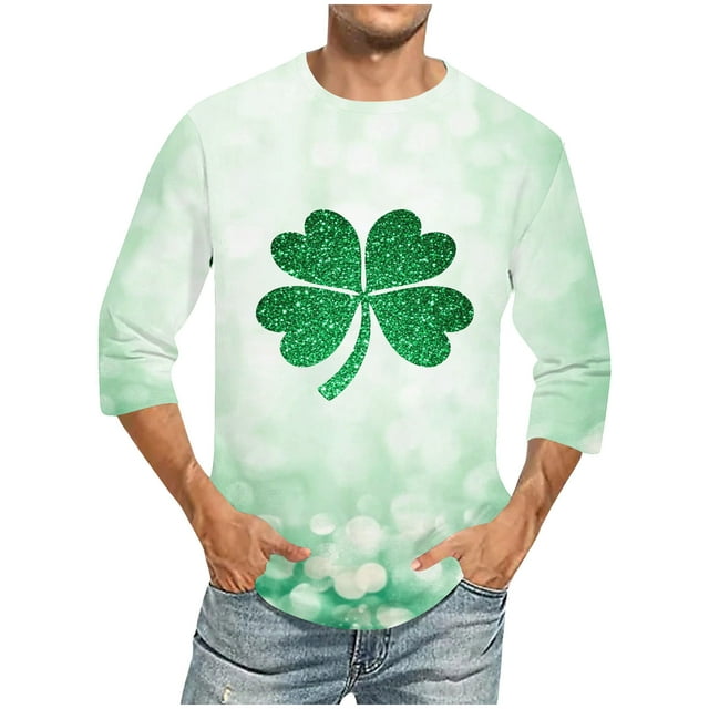 Wancir Chemises pour Hommes en Liquidation Imprimé de la Saint-Patrick Col Rond Mode Décontractée Manches Courtes Trois-Quarts