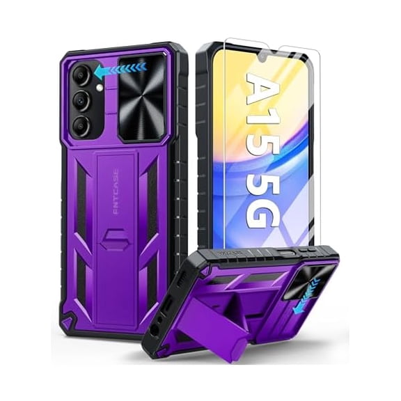 FU1999 for Samsung Galaxy A15-5G Case: Protective Shockproof Rugged Military Grade Drop Protection A15 Cell Phone Mobile Cover with Kickstand | TPU Matte Textured Tough Hybrid Hard Cases - Purple