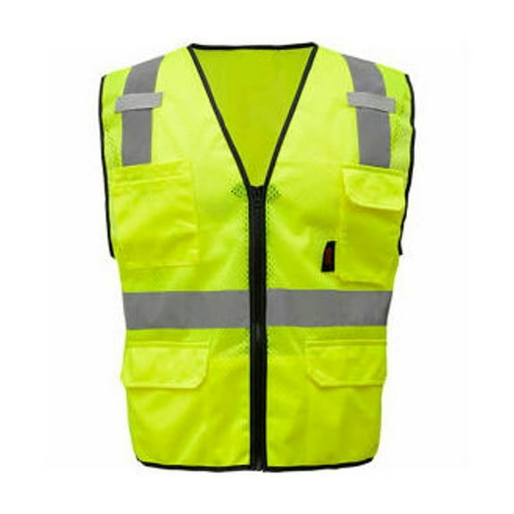 1505 Class 2 Multi Purpose Lime Mesh Safety Zipper With 6 Pockets, Large