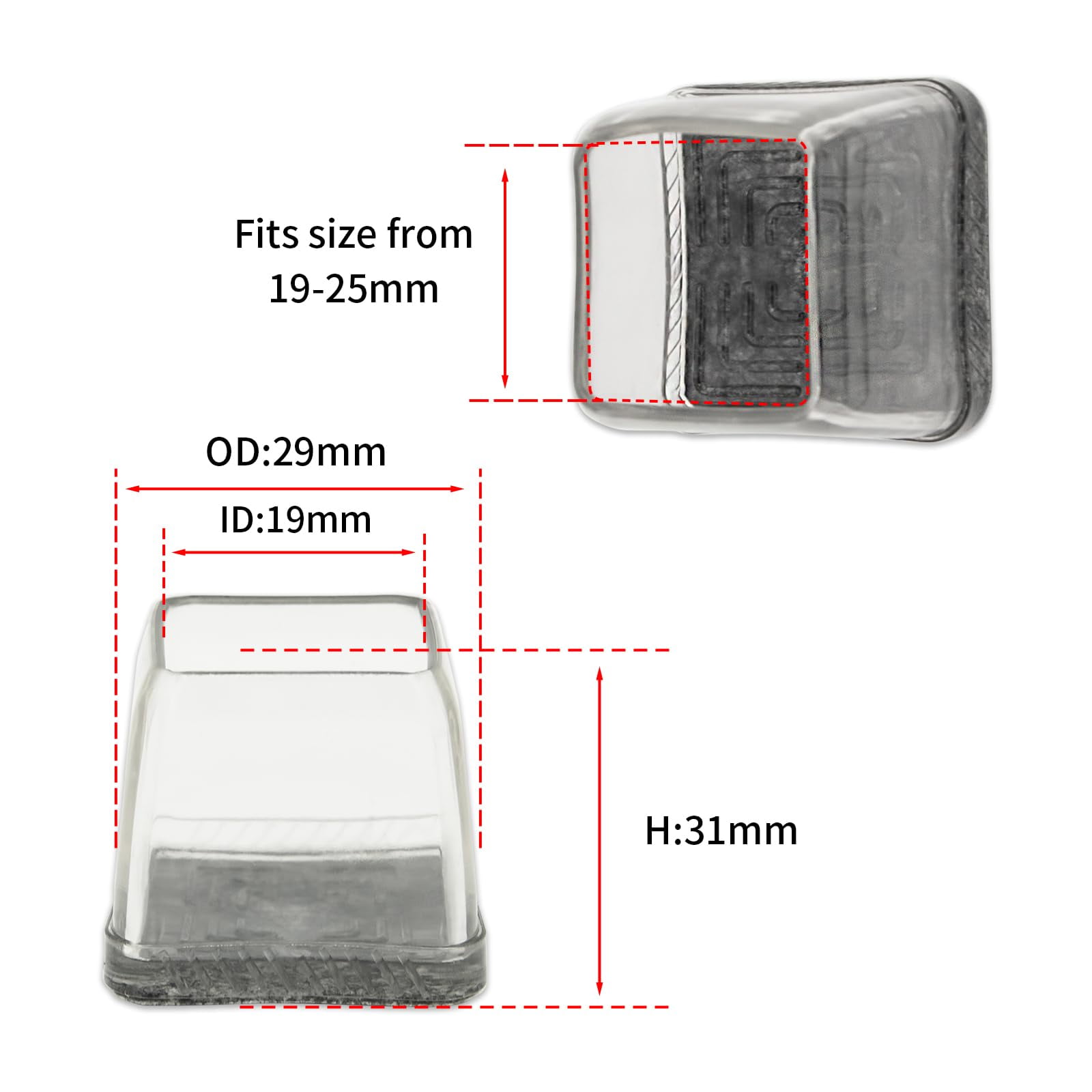 Flyshop 8PCS Durable Square Chair Leg Caps with Felt Pads Prevent Scratches Reduce Noise Protective Caps Felt Furniture Pads Floor Protectors, Transparent, Small: 19 to 25mm