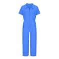 thumbnail image 3 of APEXFWDT Women's Short Sleeve Collared Coverall Zipper Front Elastic Waist Cargo Jumpsuit Casual Long Pants Rompers with Pockets 6 Colors,S-3XL, 3 of 6