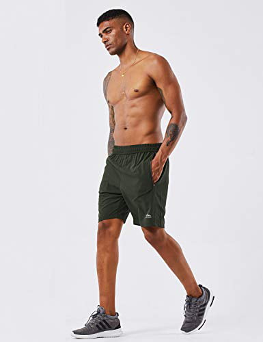 YAWHO Mens Workout Running Shorts Sports Fitness Gym Training Quick Dry Athletic Performance Shorts with Zip Pockets 