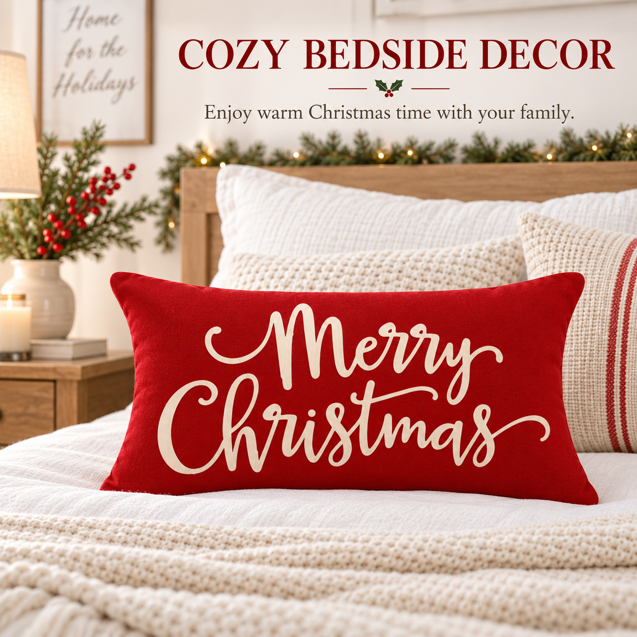 MetMetalrt Christmas Pillow Cover, 12" x 20", Red photo 4