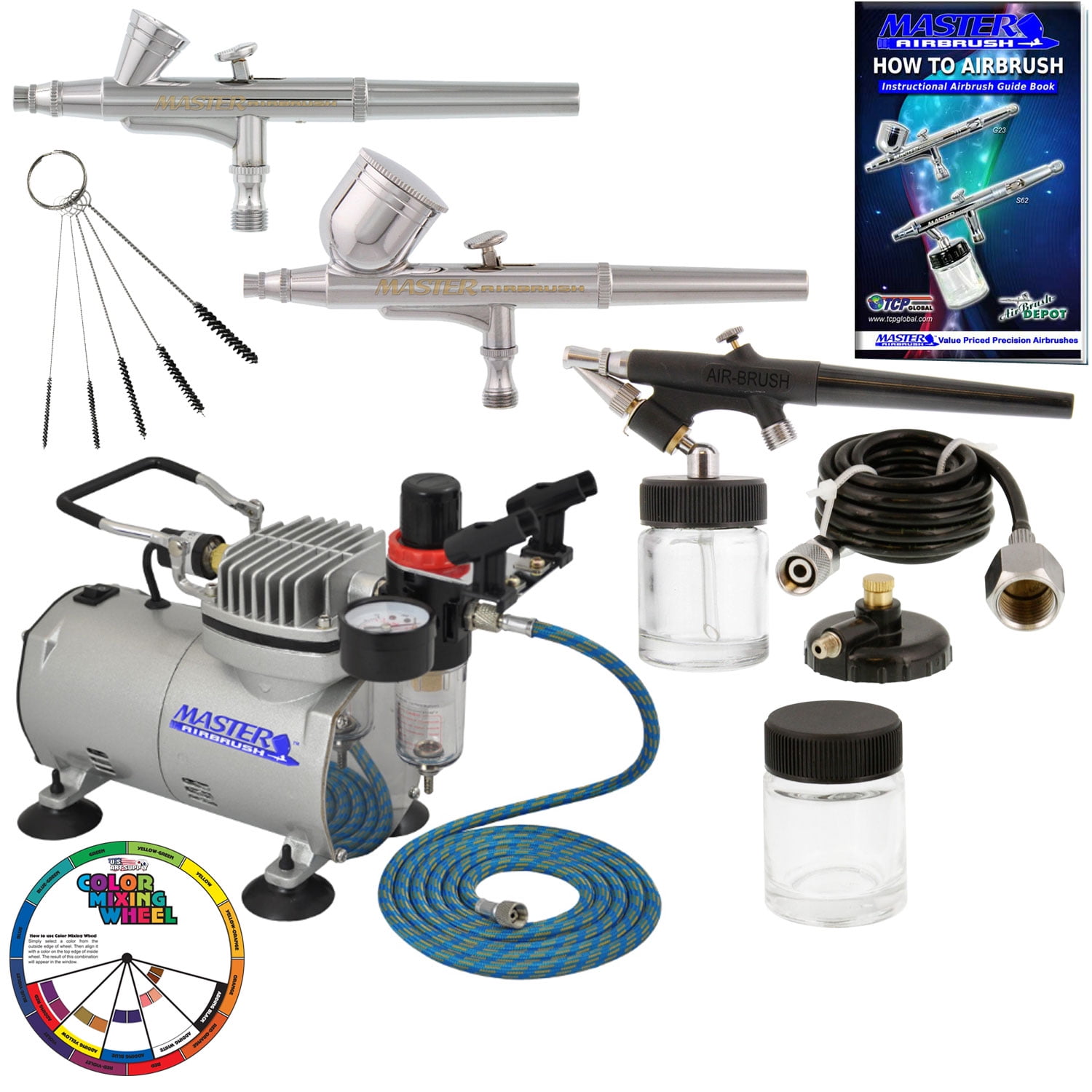 Master Airbrush Professional 3 Airbrush Kit with Compressor and Air
