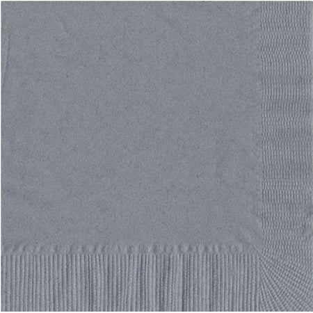 - 200 - (4 Pks of 50) 2 Ply Plain Solid Colors Luncheon Dinner Napkins Paper - Silver