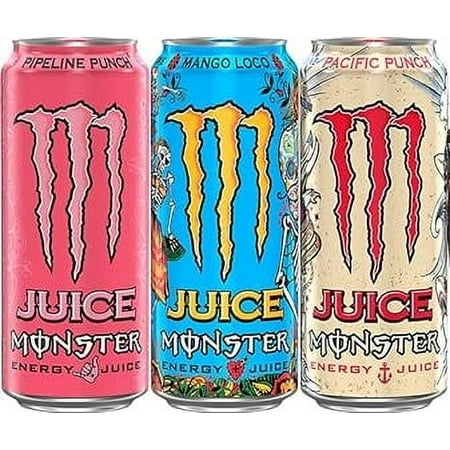 Monster Energy Juice Monster Variety Pack  Pipeline Punch  Mango Loco  Pacific Punch  Energy+Juice  Energy Drink  16 Ounce (Pack of 15)