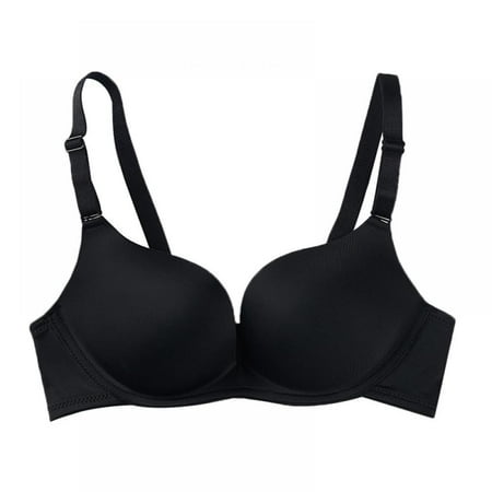 

Sexy Solid Color Smooth One-piece Pad Gather Adjustment Type No Steel Ring Sweet Bra Black 34B