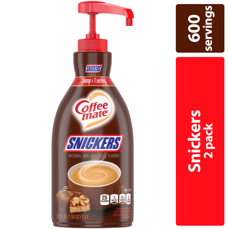 CoffeeMate Snickers Liquid Coffee Creamer Pump Bottles, 50.7 oz, 2