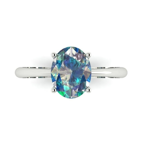 2 ct Oval Cut Blue Moissanite Solitaire 14K White Gold Womens Engagement Ring