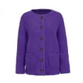 thumbnail image 2 of UTTOASFAY Women Casual Plus Size Plush Sweater Pockets Outerwear Buttons Cardigan Coat Purple 12(XXL), 2 of 9