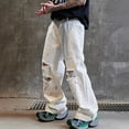 thumbnail image 5 of Savings YLSDY Men's Hip Hop Baggy Jeans Casual Wide Leg Y2k Skateboard Outdoor Ripped Jeans Vintage Loose Distressed Denim Pants White XXXL, 5 of 6