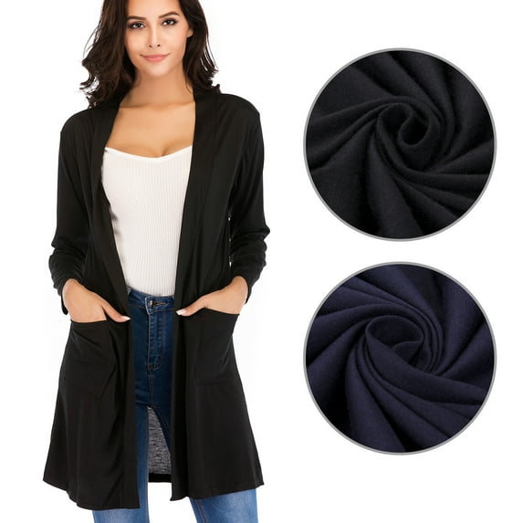 Open Front Cardigan Lightweight Cardigans for Women Long Sleeves, Black, M