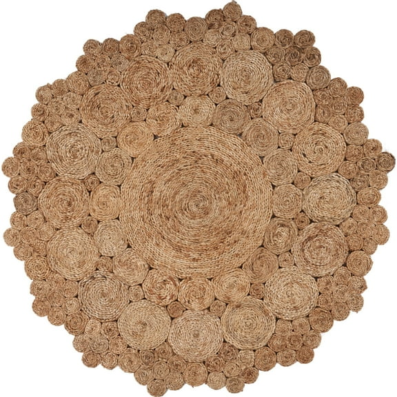 Laddha Home Designs 7.5' Brown Medallion Boutique Handmade Round Area Throw Rug