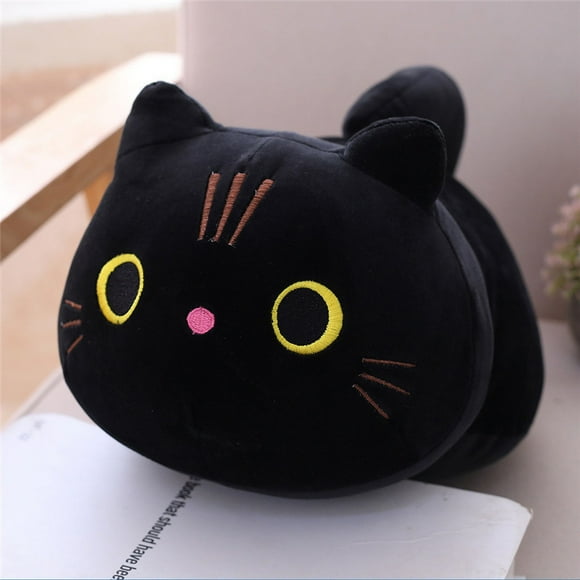 Oreiller de Chat Peluche, Poupée Douce Mignonne, Peluches Jouets Cadeaux d'Anniversaire pour les Enfants (Noir 45cm Meilleur Cadeau pour les Amis Enfants Enfants Adultes