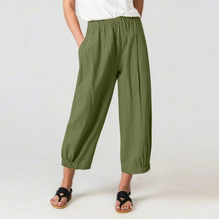 NIeyook Women's Pants Casual Trouser Paper Bag Pants Elastic High Waist Tie  Cropped Plus Size Pants for Women with Pockets, Army Green, 16 Plus :  : Fashion