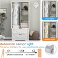 thumbnail image 3 of 72" White Armoire Wardrobe Closet with Mirror Door & LED Light, 2-Door Bedroom Clothes Cabinet with Hanging Rod, Drawers & Adjustable Shelves, Modern Farmhouse Storage Wardrobe for Apartment, 3 of 8