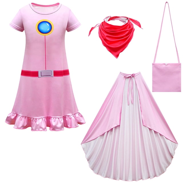 HAWEE Filles Princess Peach Costume Cosplay Décontracté Déguisement Robe Pêche
