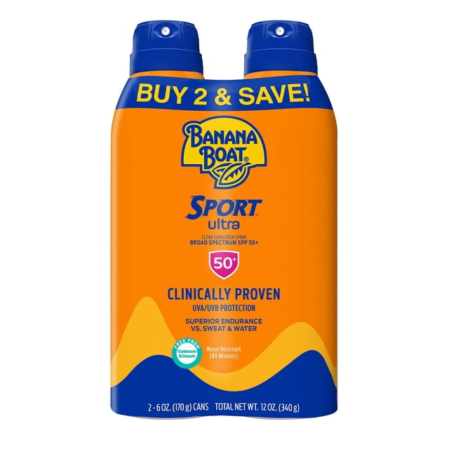 Spray de protector solar Banana Boat Sport Ultra SPF 50 6oz Twin Pack