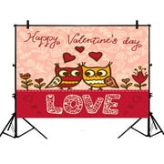 YKCG 7x5ft Funny Owl Love Pink Valentine's Day Photography Backdrops Polyester Photography Props Studio Photo Booth Props