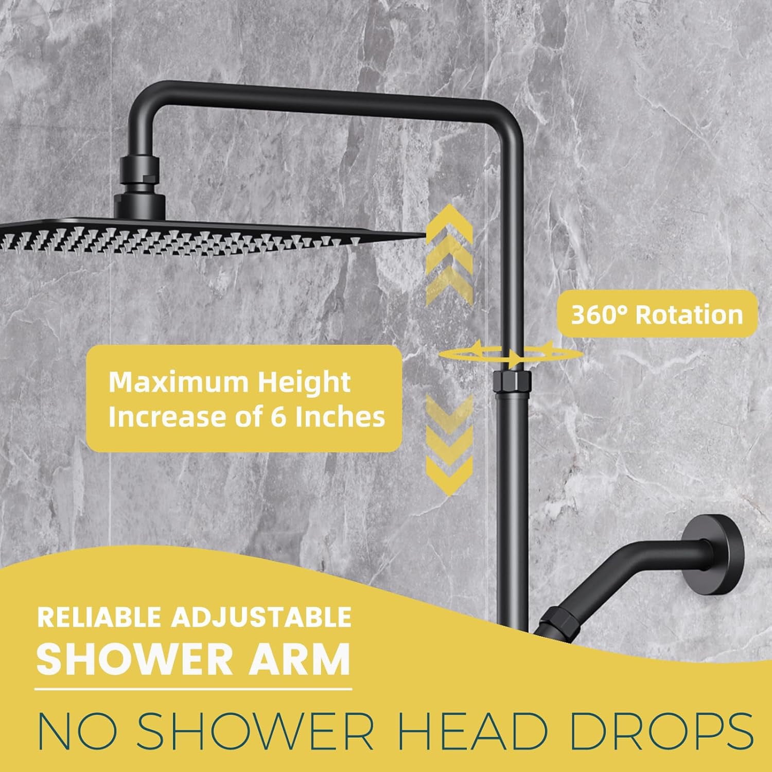 ROSYNEY 12 Inch Metal Rain Shower Heads with Handheld Spray, Dual Shower Head with Adjustable Slide Bar and Stainless Steel Hose, Height Adjustable, Matte Black