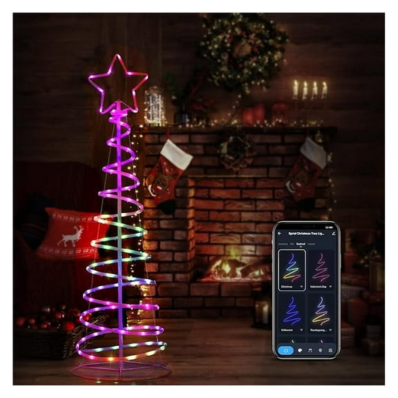5ft Spiral Christmas Tree Light, LED Color Changing Neon Cone Tree, Smart App Control, Music Sync, Indoor/Outdoor Holiday Decor