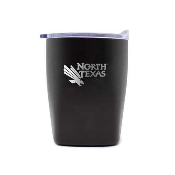 Logo Brands 187-S14PR-BLK-9 University of North Texas 10 oz Black Etch Powdercoat Rocks Tumbler