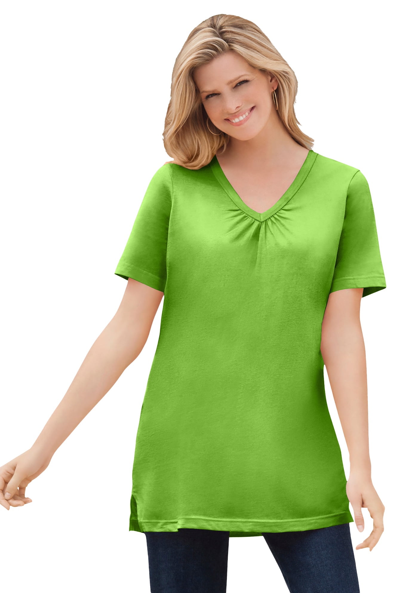 Catherines women 3X shirt top chevron tee marina blue green short slv tie new A4