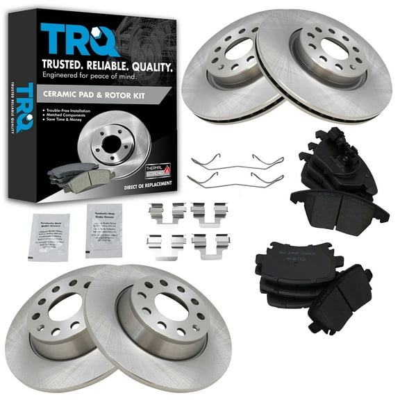 TRQ Front and Rear Brake Pad & Rotor Kit Brake Pads Brake Rotor Ceramic Fits Select 2009-2010 Audi A3 A3 Quattro 2009-2016 Volkswagen CC Eos Passat