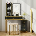 thumbnail image 2 of Costway Vanity Table Set with RGB LED Lights Crystal Crush Diamond Mirror Drawers Black, 2 of 10