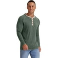 thumbnail image 5 of JWD Mens Henley Long Sleeve T-Shirt Cotton Casual Shirt US VG Green L, 5 of 6