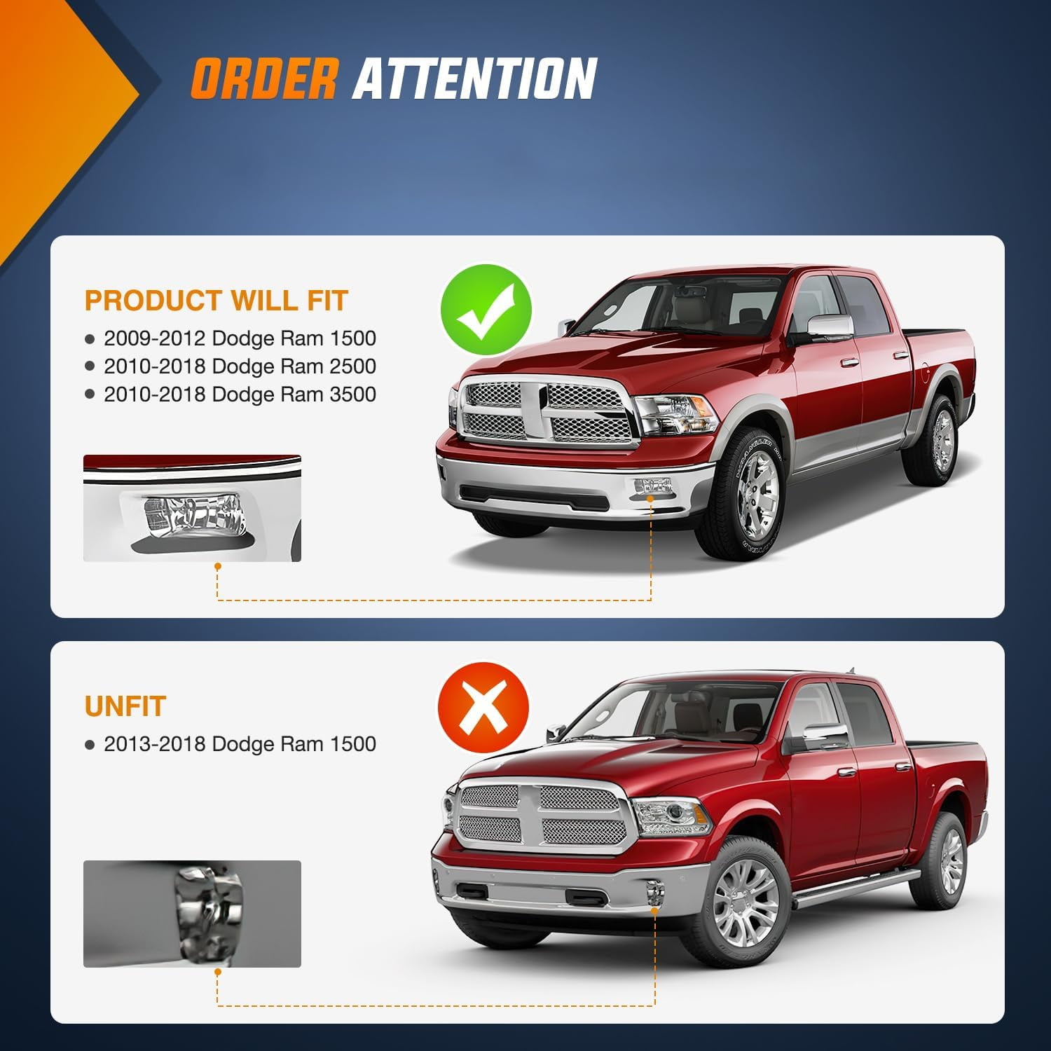 Nilight Fog Lights Assembly Compatible with 2009 2010 2011 2012 Dodge Ram 1500 2010 2011 2012 2013 2014 2015 2016 2017 2018 Dodge Ram 2500 3500 Fog Light Replacement Clear Len
