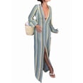 thumbnail image 3 of Womens Crochet Bell Long Sleeve V Neck Loose Maxi Dress Boho Eyelet Long Sundresses with Slit Blue & Yellow. S, 3 of 10