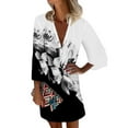 thumbnail image 2 of YDKZYMD Dresses for Older Women Summer Floral Casual Mini Sundress Button Up V Neck Bell Swing Dress Loose 3/4 Sleeve Flowy T-Shirt Dress Light Gray M, 2 of 5